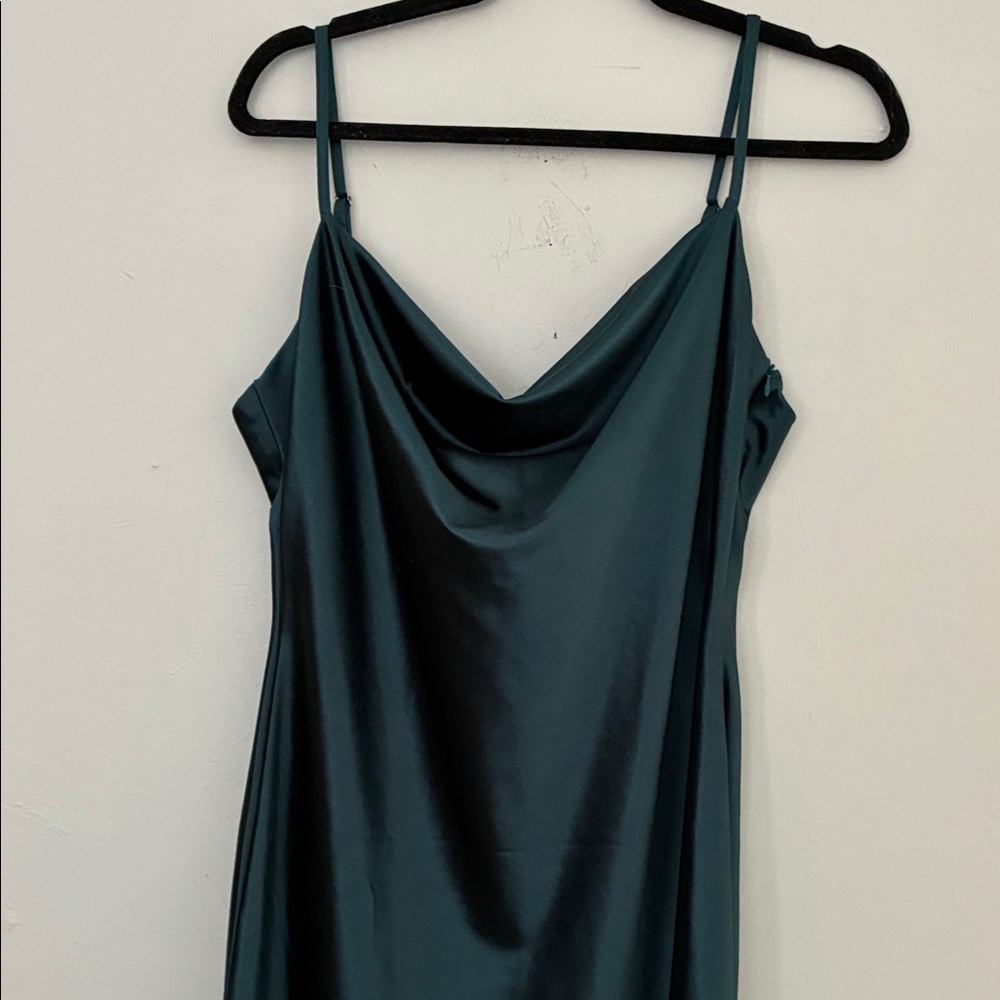 Satin Cowl Neck Midi Dress in Teal